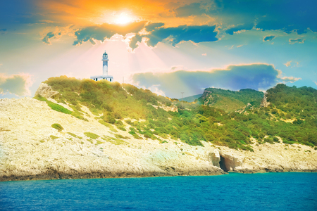 Beautiful landscape with Temple of Appolo in Lefkada island, Greeceの写真素材