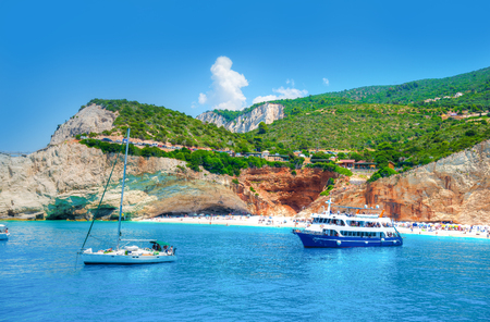 Beautiful landscape in Lefkada island, Beach and sea shore of Porto Katsiki in summer holiday, Greeceの写真素材
