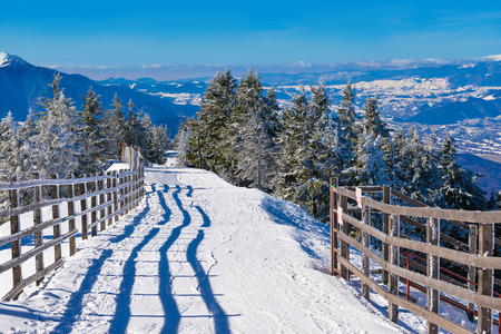 Beautiful panorama over the ski slope on mountain, in Poiana Brasov resort, Romaniaの写真素材