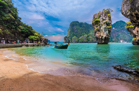 Island and famous Khao Phing Kan stone in Thailandの写真素材
