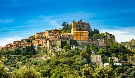 Landscape of historical medieval village of Eze on French rivieraのeditorial素材