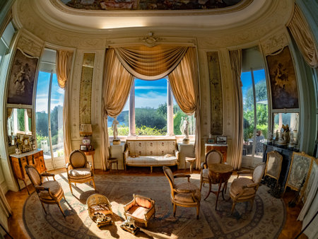 Saint-Jean-Cap-Ferrat, France - October 10, 2018: The building of Villa Ephrussi de Rothschild, artistic luxury interior furniture in the main living room of the palace.のeditorial素材