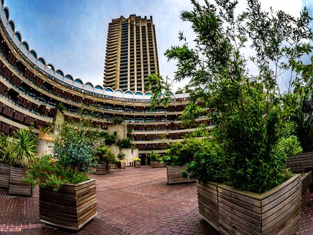 Wide view of public garden in Barbican estate, in London - Englandの写真素材