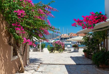 Beautiful Kefalonia sea port village in a sunny day in summer holiday in Greeceの写真素材