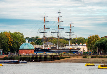 London, England, UK - October 17, 2019: View from the River Thames of the famous Cutty Sark...