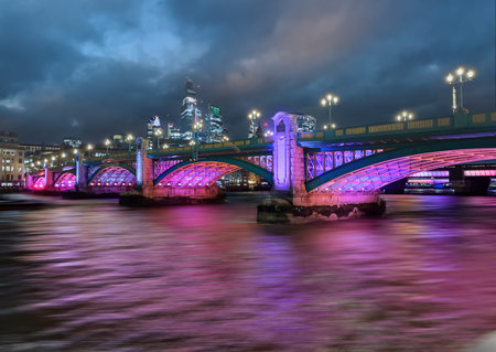 Scenic view of the Lambeth bridge landmark illuminated at night in London City, England