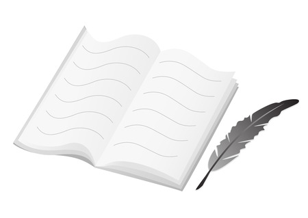 Illustration of a notebook and a writing featherのイラスト素材