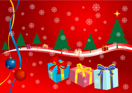 Abstract Christmas background with snowflakes, presents and Christmas treesのイラスト素材