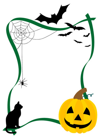 Halloween illustration with pumpkin and batsのイラスト素材