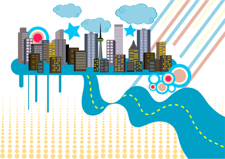 Abstract city illustration with road and buildingsのイラスト素材