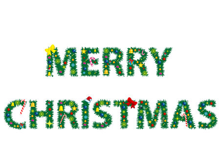 The words Merry Christmas  decorated like a Christmas Treeのイラスト素材