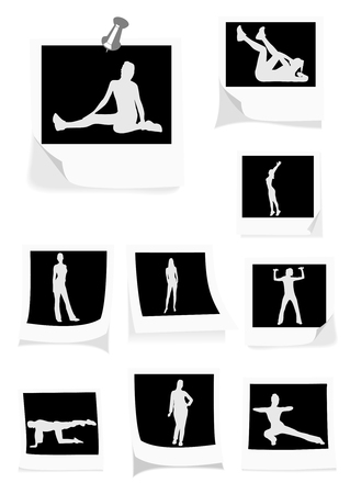 Illustration of some instant photos with girls doing gymのイラスト素材