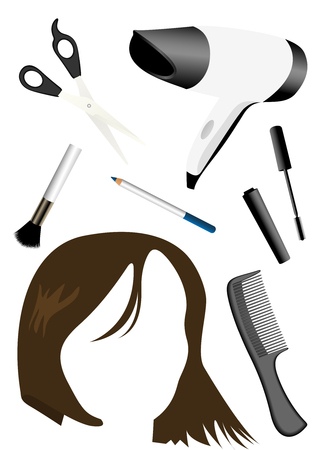 Detailed hair style objects and a woman faceのイラスト素材