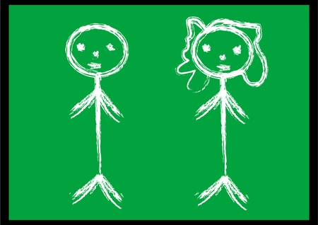 Illustration of drawn board with two childrenのイラスト素材