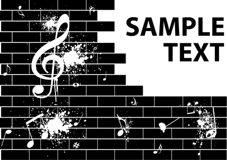 Illustration of a grunge graffiti with music notes on a brick wallのイラスト素材