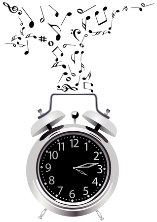 Illustration of a detailed clock with music notesのイラスト素材