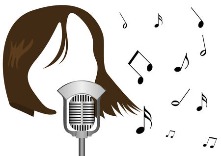 Illustration of a microphone and a girl singingのイラスト素材