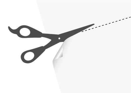 Illustration of a template and a scissors with cut linesのイラスト素材
