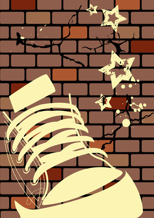 Grunge illustration of a weathered wall and sneakerのイラスト素材