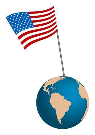 USA Flag with globe on white backgroundのイラスト素材