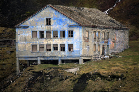Old house in ruins, Svalbard, Norwayの写真素材