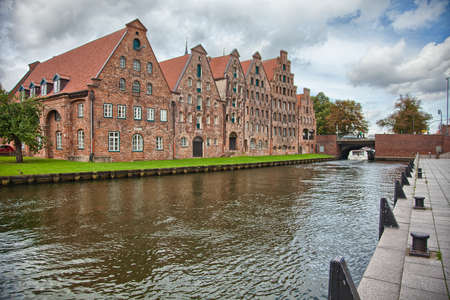 Beautiful scenery and waterways in Lubeck, Germanyの写真素材