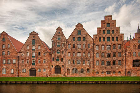 Urban scene in the historic old town of Lubeck, Germanyの写真素材
