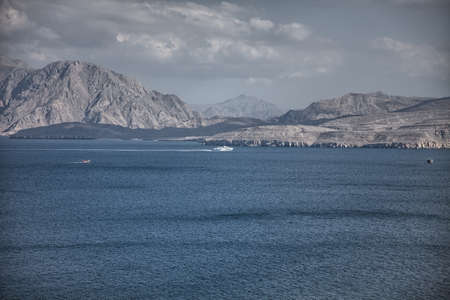 Amazinc coastal scenery near Khasab, in Musandam peninsula, Omanの写真素材