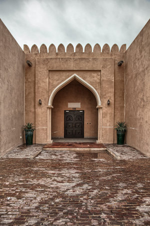 Traditional Arabic entry door in Doha, Qatarのeditorial素材