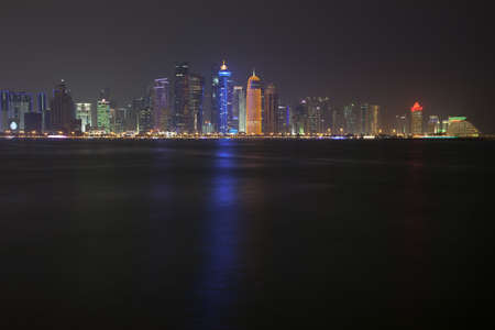 Doha skyline at night. Qatarのeditorial素材