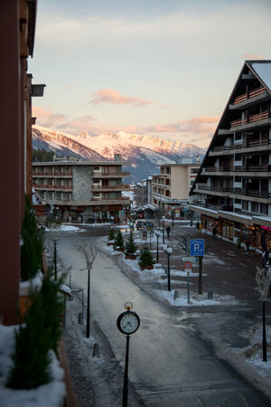 Mountain views from  downtown Montana (Crans-Montana), Switzerlandのeditorial素材