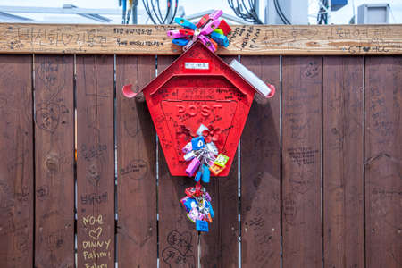 Love locks on a post box in Seoul, South Koreaの写真素材