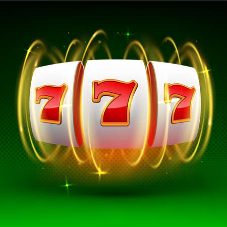 Slot machine wins the jackpot. 777 Big win casino concept. Slot machine on a green background with an explosion of spinning light. Vector illustrationのイラスト素材