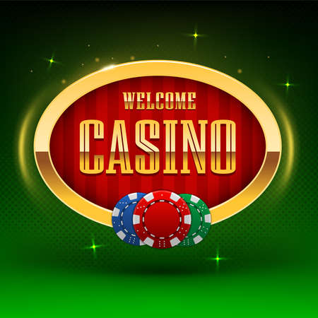 Shining retro light frame, with lighting display and Casino text on stripped red background. Casino banner on a shining retro billboard. Vector illustration of a vintage bright sign boardのイラスト素材