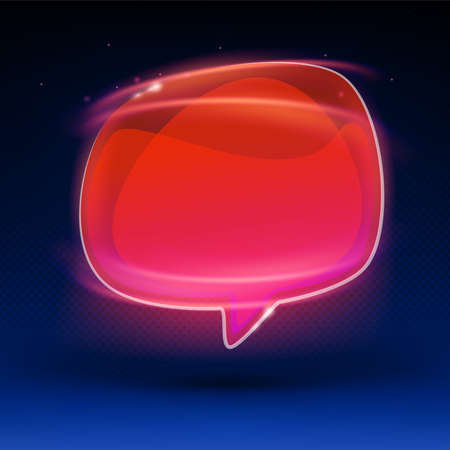 Colorful red glossy speech bubble with reflection on dark blue background. Talk bubble, blank frame template, 3D Illustration. Banner design template, app icon, vector illustration.のイラスト素材
