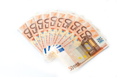Fifty euro banknotes fan isolated