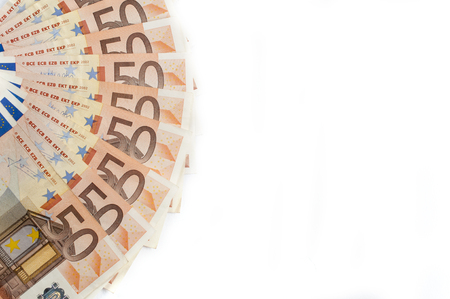 Fifty euro banknotes fan isolatedの写真素材