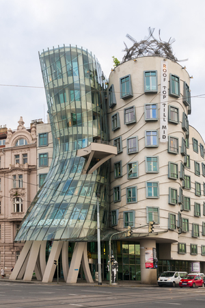 PRAGUE, CZECH REPUBLIC - OCT 22, 2014 - The Dancing House  in Prague, Czech Republic, also known as Ginger and Fred. Designed by architects Vlado Milunic and Frank Gehry.のeditorial素材
