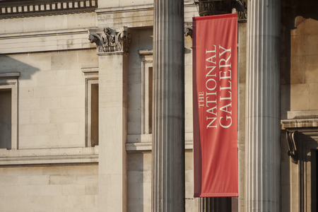 London, Uk - February 4, 2019 - Detail of the facade of the London National Gallery at Trafalgar Squareのeditorial素材