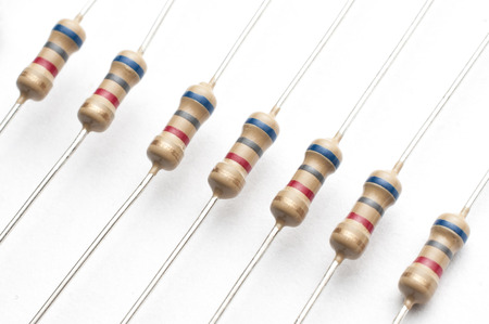 Set of 1/4 watt carbon film resistors on white backgroundの素材 [FY310124862134]