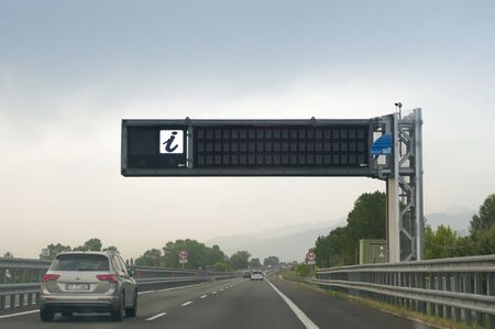 PISA , ITALY - June 10, 2019:  Electronic scoreboard for information on traffic and weather on an Italian motorwayのeditorial素材