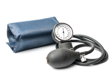 Aneroid sphygmomanometer to measure blood pressure isolated on white backgroundの写真素材