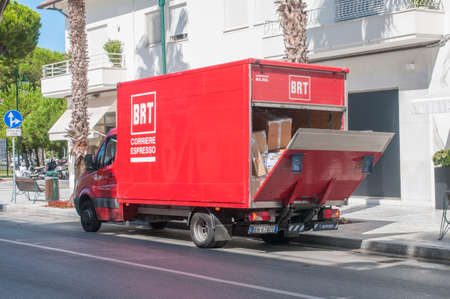 Forte dei Marmi, Italy - August 4, 2020 - A BRT (Bartolini) express courier van parked in the city during a deliveryのeditorial素材