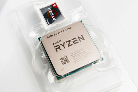 Carrara, Italy - April 07, 2021 - AMD Ryzen series 3 processor in its original plastic containerのeditorial素材