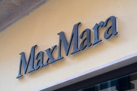 La Spezia, Italy - October 12, 2021 - The Max Mara sign at the entrance to a chain store.