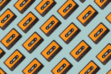 Cassette tape teal and orange pattern backgroundの写真素材