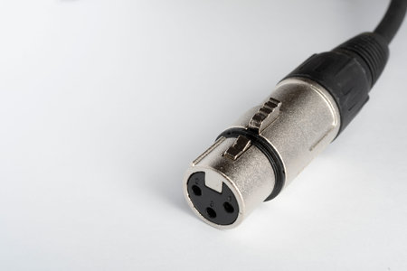 Xlr female audio connector for microphone on white background