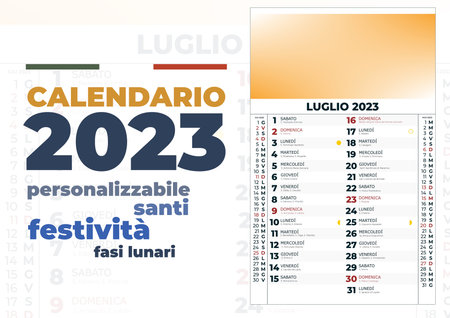 2023 italian calendar (12 months) with italian holidays, saints and moon phasesのイラスト素材