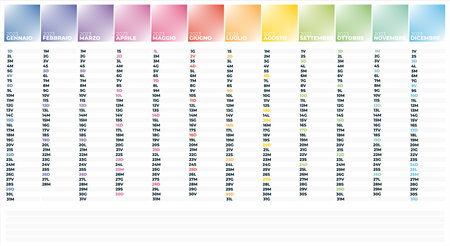 2023 Italian planner calendar with vertical months and note space on white backgroundのイラスト素材