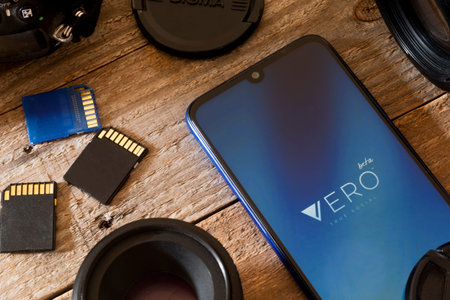 Carrara, Italy - October 27, 2022 - Phone shows the home screen of the Vero True Social app